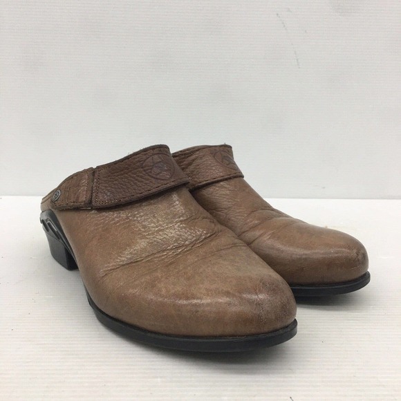 Ariat Light Brown Leather Slip On Slingback Low Heeled Mules Womens Size 6 M - Picture 1 of 10